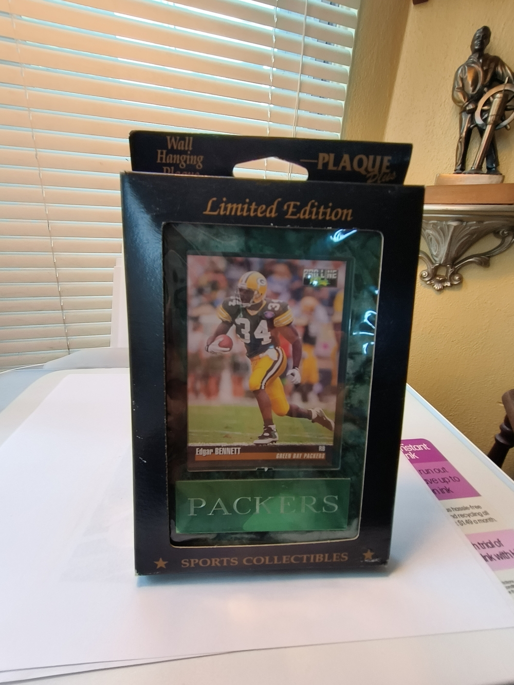 Green Bay Packers Limited Edition Edgar Bennett Plaque - Green Plastic Case